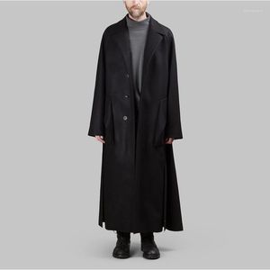 Cappotto da uomo in misto lana e lana, profilo lungo, spalla raglan, retro decostruito, pieghettato, prodotto YOHJI sciolto