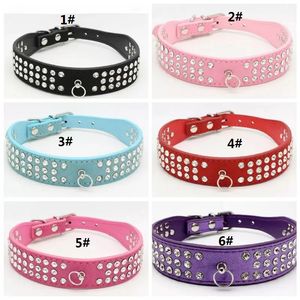 personalized Length Suede Skin Jeweled Rhinestones Pet Dog Collars Three Rows Sparkly Crystal Diamonds Studded Puppy Dog Collar Large size