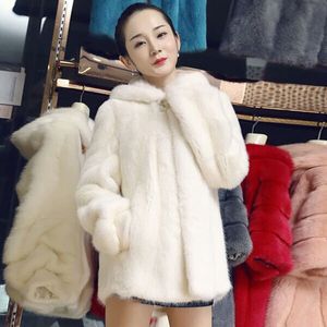 Vit tjock varm päls långärmning Oneck Jacket Winter Fashion Women Faux Ry Coat Outerwear Overcoat Plus Size 201029