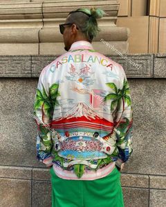 Casablanca Hawaii Fuji Mountain Billiards Cat Long Sleeve Silk Shirt Fashion Men Designer Shirts