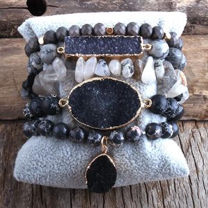 Perlenstränge Modedesigner Boho Druzy Stones Bracelet Natural Stone Charms 5pc Armbänder Sets für Frauen Geschenk DropshipBeede