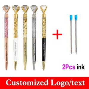 12 PCSSet Gold Chalk Get 2 Ink Diamond Ballpoint Pen Metal Advertising Present Pen Pen Prize Custom Stationera Wholesale 220712