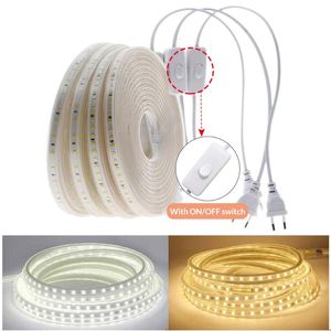 Tiras 120LEDS 2835 LED Faixa de LED Outdoor à prova d'água Alto brilho Luz flexível Plugue UE com interruptor Decoração de cozinha em casa