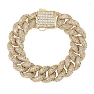 Catena a maglie Hip Hop Bling Iced Out 6 file CZ Pietra pavimentata 18MM Bracciale cubano rotondo largo per uomo Rapper Jewelry Drop Fawn22