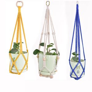 Wholesale Macrame Hanging Planter with Metal Ring Handmade Cotton Rope Plant Hangers Colorful for Boho Outdoor Room Hanging Ceiling Decor