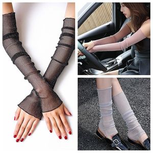 Elbow & Knee Pads Mesh Arm And Leg Fits Sun Protection Sleeve 2022 Sequins Lace Fashion Streetwear Pure Color Women Outdoor 52cm Length