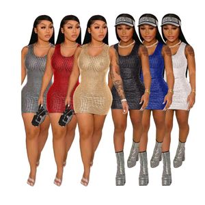 Commercio all'ingrosso Sexy Paillettes Abiti Estate Donne Bodycon Dress Solid Club Mini Gonna Femmina Sexy Party Gront Gonne Night Club Wear Bulk DHL 7176