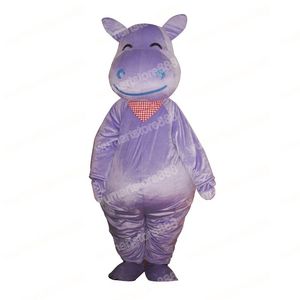 Halloween Purple Hippo Mascot Costume de desenho animado Personagem Carnaval Festival Dresses Fantasia Tamanho dos adultos