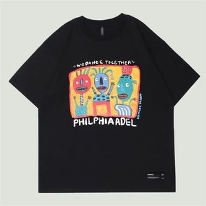 ヒップホップ面白い子供たちの落書きプリントTシャツの男性原宿特不足カジュアルなコットン半袖TシャツカップルSummer Streetwear 220407