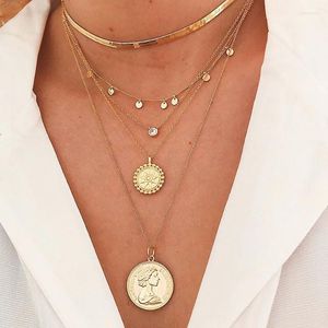 Pendant Necklaces Bohemian Multilayer Chain Sequin Rhinestone Necklace For Women Vintage Portrait Coin Geometric Collier CollaresPendant Sid