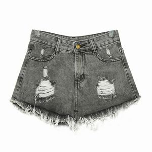 Vintage Women Jeans Shorts Casual High Maist Ripped Denim Pants Frayed Raw Hem Jeans Plus Size S-6XL