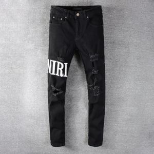 Casual Streetwear Black Slim Fit Jeans Men Autumn Masculina Letter Jeans Pants Trendy Dance Club Skinny s toursers