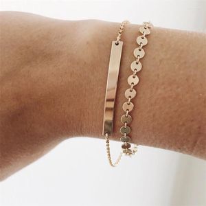 Link Chain JUJIE Layered Coin Engraved Name Long Bar Hands Bracelet 316L Stainless Steel 14K Gold Plated Women Body Fashion Jewelry Kent22