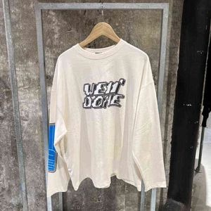 22SS WE11done Sweatshirts Erkek ve Kadın Eğlenceli Mektupları Gevşek Uzun Kollu Kuyu T-Shirt T220808