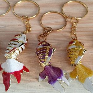 Wholesale ladies keychains for sale - Group buy Keychains Size Chinese Cloisonne Enamel Big Fish Key Ring Chain Cute Animal Fancy Goldfish Holders For Boys Girls Ladies Men GiftKeychains K