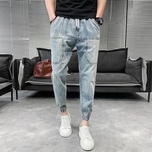 Jeans finos de ver￣o jeans coreanos slim fit jeans harem cal￧as todos os homens combinam de rua de rua jeans casuais para homens 34 201111