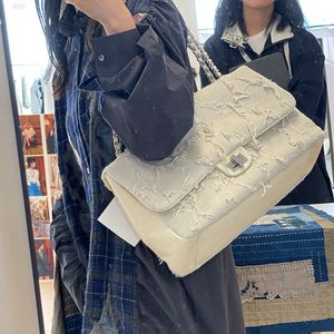 Cc Vintage the same style small fragrance wind tassel canvas handmade denim big bag large capacity chain beggar