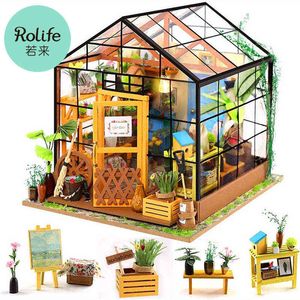 Robotime Rolife Diy Wood Miniature Dollhouse Greenhouse Handmased Doll House Kitchen With Furniture Toys for Children Lady Gift