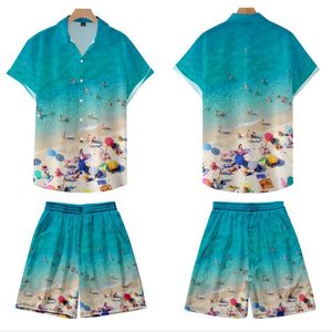 Herrspårar herrar set semester kostymer 2 stycken strand 3d utskrift kort ärmskjorta shorts manliga hawaiian lös stor plus size strand