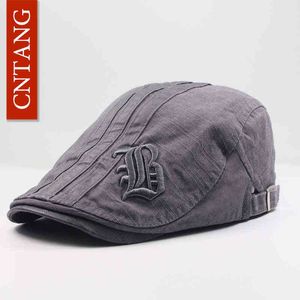 Cntang 2022 Summer Fashion Men Berets Hat Flat Hat Temproidery Cotton Caps Vintage Flat Disual Beret for Men J220722