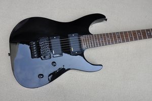 Fabryczna niestandardowa czarna gitara elektryczna z czarnymi hardwares, białą perłową wkładką, podmokiem z drzewa różanego, aktywne pickupy, można dostosować