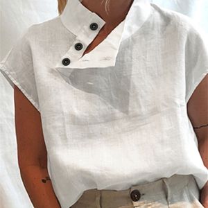Celmia Mulheres Mangas curtas BLUSAs Camisas de linho de algodão de verão Moda Blouses de grandes dimensões Camisas soltas tops de túnica sólida 220615