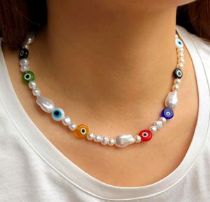 Evil Eye Handmade Beaded Necklace Women Boho Beads Pearl Necklaces 4 color Fashion Jewelry GIft