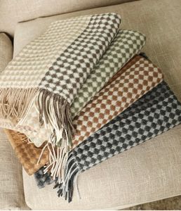 120-200cm European Cashmere Blanket Woven Soft 100% Wool Shawl Portable Warm Sofa Travel Fleece Knitted double-sided Blankets 3 Colors winter warm skin friendly