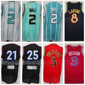 Men City tjänade basket Allen Iverson Jersey 3 Joel Embiid 21 Ben Simmons 25 Lamelo Ball 2 Zach LaVine 8 All Stitched