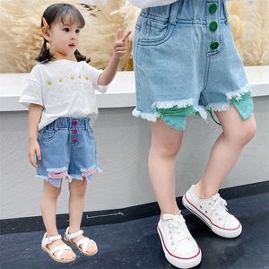 Barn jeans hål jeans tjej sommar jeans infantil casual stil flickor kläder 210412