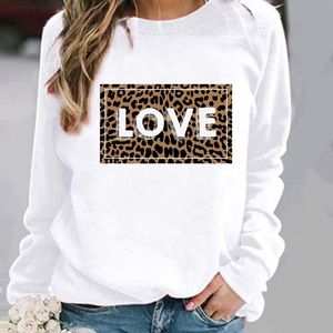 Kvinnors hoodies tröjor älskar leopard söt söt kvinna tröjor kläder damer vår höst vinter kvinnor kvinnor o-hals casual svett