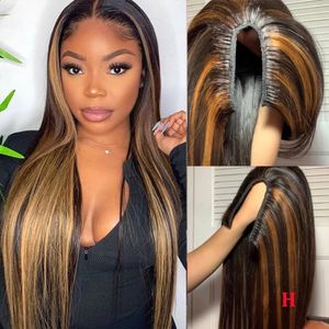 Bone Silky Straight U Part Wig Highlight Blonde V Parts Wig Human Hair 100% Brazilian Virgin Hairs For Women 180%Density Half Wigs