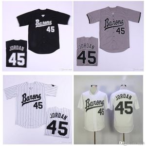 Maglia da baseball da uomo Na85 Birmingham Barons Michael Jor dan Rookie 45 Maglia da baseball cucita bianca grigia nera di alta qualità 1