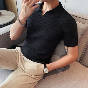 Top Grade Summer Mens Polo Shirts With Short Sleeve Turn Down Collar Casual Knit Solid Colo Tops Fashions Men Clothing 220708