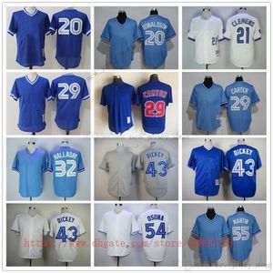 فيلم Vintage Baseball قمصان يرتدي 29 Bluepullover 43 R.A.Dickey 21 Rogerclemens جميعها مخيط رقم Nume Sport Sport Jersey عالي الجودة