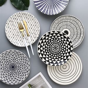 Nordic Creative Geometryczne Płyty Design Udekorowanie Ceramiczne Handmade Dinner Saling Dish Plate Round Kitchen Tableware Home Decor 220307