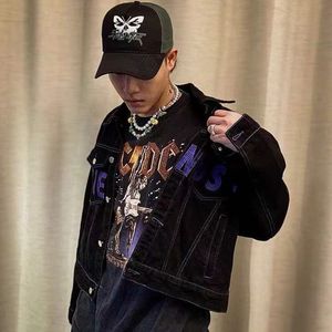 Herrjacka designer big v denim jackets m￤n kvinnor amerikansk hip hop slim fit cardigan coat