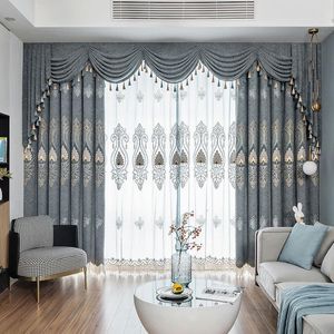 Curtain & Drapes European-style Luxury Living Room Bedroom Dining Velvet Embroidery Blackout Villa Custom Gray Tulle ValanceCurtain