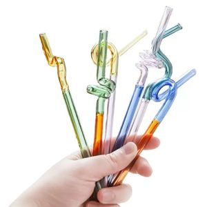 Stock Creative Eco Glass Drinking Straws Special Shaped High Temperature Resistant Milk Cocktail Fruit Juice Beverage Straw