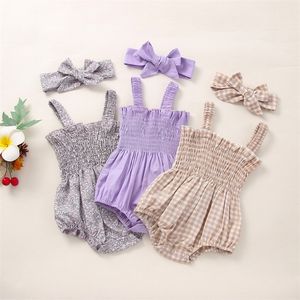 Baby Girls 2pcs ملابس صيفية بلا أكمام مزخرفة الحزام مع مجموعة عصابة 220707