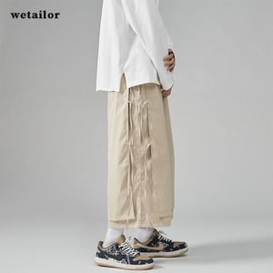 Men's Linen Cropped Trousers Japanese and Korean Kimono Vintage Loose Joggers Trousers Haori Side rope design Training Pants L220816