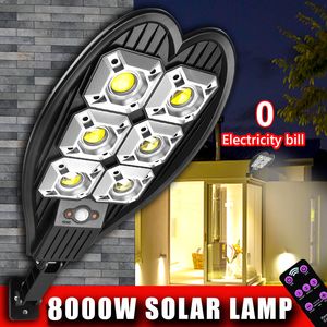 8000Watts Solar Street Light 108/90/60COB induktion LED -lampa Smart Remote Control Waterproof Pir Motion Brightest Lights Lantern för trädgårdsgård