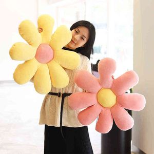 Storlekar Daisy Plush Plant Cushion Livselike Suower Seat Down Cotton Filled Yellow Pink Beige Chair Flower J220704