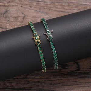 Łańcuch Link 4mm Hip Hop Bling Iced Out Green Cubic Zircon Tennis Bracelets Women Men Men 1 Row Cz Jewelry Gold Srebrny Kolor Kent22