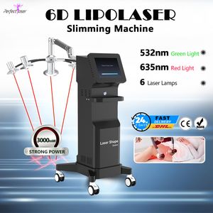 Professionell laserfettsugningsmaskin 6D Lipolaser Body Slimming Beauty Equipment Ingen smärta 532nm avelängd snabb leverans