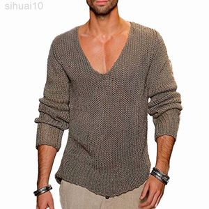 V Szyjka luźna bawełniany sweter Mężczyźni Wysoka elastyczność moda Slim Fit Man Sweter plus Sizenew Men Casual Solid Sweater L220801