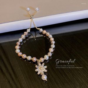 Perlenstränge LoveLink Echte natürliche Barockperlenarmbänder Weißer Süßwasserschmuck Geschenk für Frauen Mode Zirkon Blume Fawn22