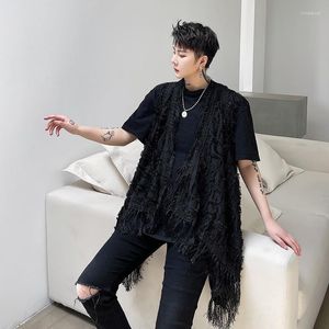 Men's Trench Coats Spring Autumn Men Cape Cardigan Fashion Tassel Punk Hip Hop Long Shawl Vest Nightclub DJ Stage Cloak Vintage Jacket Ponch