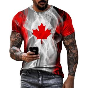 Herr t-shirts canada flagga nationellt emblem 3d tryckt kreativt mode avslappnad kortärmad rund hals hip hopp teesmens mäns