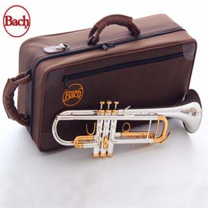 Yeni Profesyonel Trompetler toptan satış-Yeni Bach LT180S BB Trompet Aletleri Yüzey Altın Gümüş Kaplama Pirinç Bb Trompeta Profesyonel Müzik Aleti324p